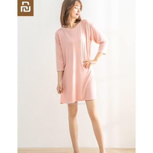 Youpin COMOLIVING bamboo fiber Under skirt Women nightdress girls Summer Loose Comfortable Breathable Sleepwear nightgown