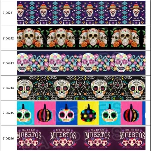New 10yadrs Design Skul Heads Pattern Printed Grosgrain / Satin Ribbons