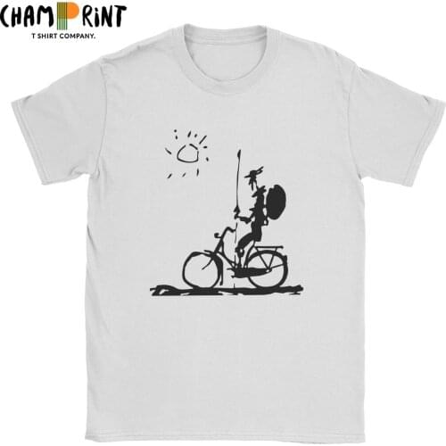 Novelty Picasso Don Quixote Riding Bike T-Shirt Men Round Collar Cotton T Shirt Short Sleeve Tee Shirt Plus Size Clothing