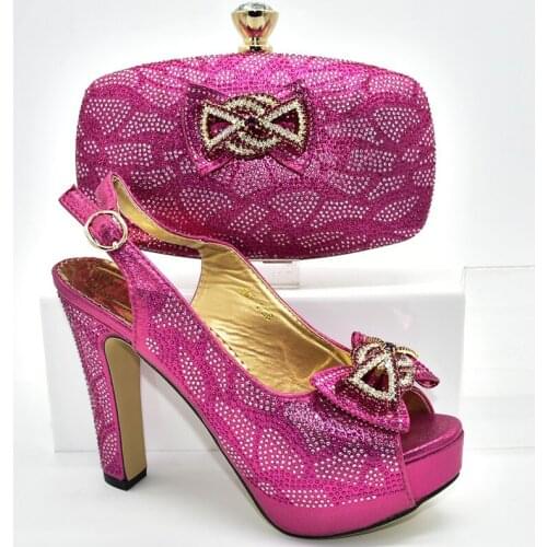 New Ladies Italian Shoes and Bag Set Decorated with Rhinestone Italian Shoes with Matching Bags for Wedding Italy Buckle Strap