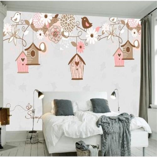 Beibehang wallpaper for cute beautiful cartoon sofa backdrop Walls background village forest hut night oil painting TV