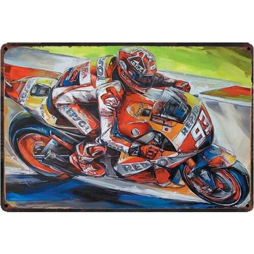 Original Retro Design Motorcycle Racer Tin Metal Signs Wall Art | Thick Tinplate Print Poster Wall Decoration for Garage