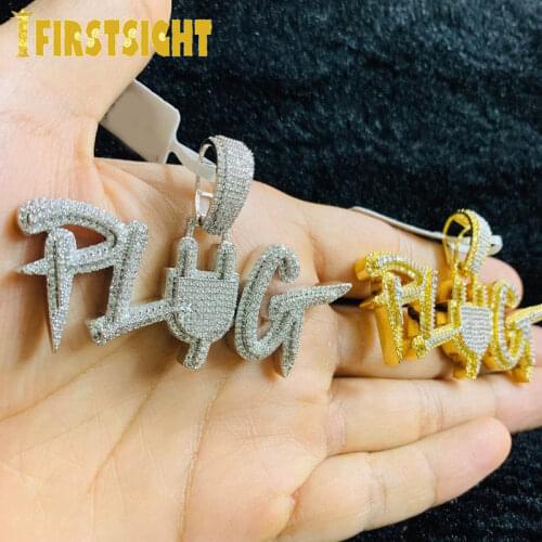 Golo Silver Color Plug Letter Pendant Necklace Iced Out Bling 5A CZ Micro Pave Finish Zircon Hip Hop Rope Chain Mens Jewelry