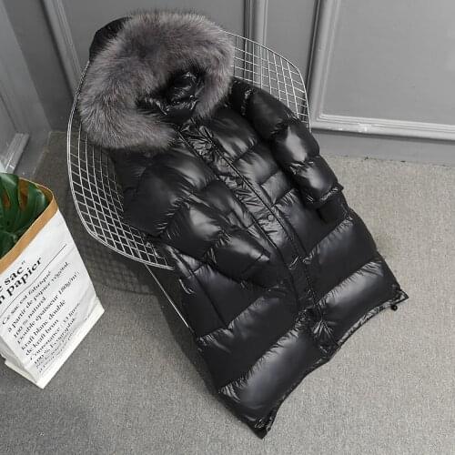 Xlong Parkas For Women Winter 2019 New Large Natural Fur Winter Hooded Black Jacket Oversized Waterproof Warm Duck Coat Women