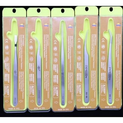 PPD Stainless Steel Tweezers Bga Motherboard Chip IC SMD PCB Repair Tweezer Manual Tools