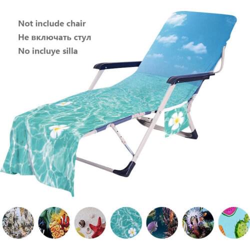 Seaside Fish Print Beach Chair Cover Summer Travel Sun Lounger Towel Microfiber Deck Chair Covers With Storage Pocket