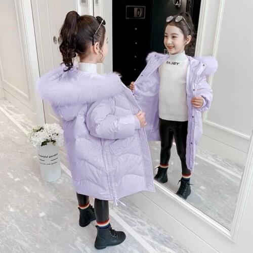 New Sale 2021 Winter Pure Color Down Overcoat Warm Casual Windproof Outerwear Fashion Girls Coats Winter Snowsuit For 4-12 Year