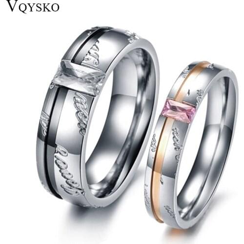 Pink Women Rings Valentines Gift Clear Zircon Crystal Ring jewelry for men double Lovers rings