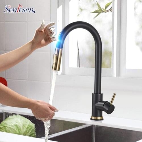 Senlesen Assistive Touch Kitchen Sense Faucets Nickel Stainless Steel W/ Pull Down Sprayer Single Handle Kitchen Sink Faucets