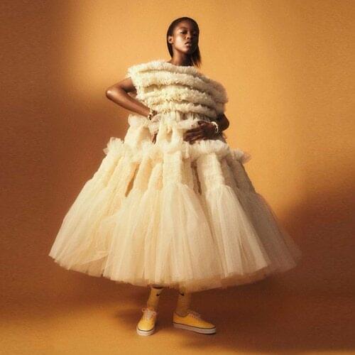 Chic Extra Puffy Tulle Dresses Women 2021 Tiered Sleeveless Long Maxi Tulle Dress Party Prom Gown Celebrity Dress Custom Made