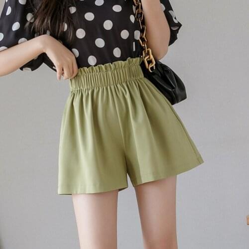 Summer Chiffon Wide Leg Shorts Women Flower Bud High Waist Short Feminino Casual Elastic Waist Ladies Shorts