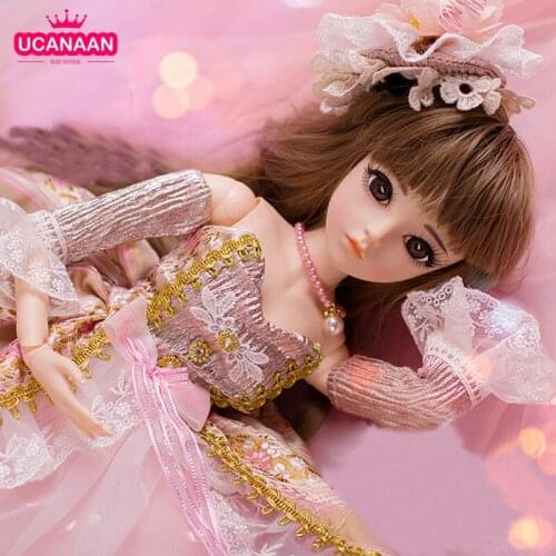 UCanaan 1/3 BJD Doll Girls Dolls 18 Ball Joints With Full Outfits Clothes Dress Shoes Wig Hair Makeup Girl DIY Dress UP Toy