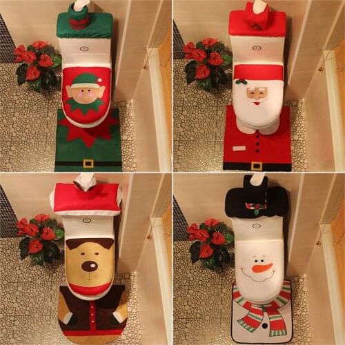 3 in 1 Universal Santa Toilet Seat Cover And Bathroom Rugs Sets Christmas Decorations Christmas Gift