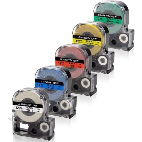 5Pcs 12mm Label Maker Tape Label Maker Black on White/Red/ Blue/Yellow/Green Label Tape for Epson/KingJim Printer