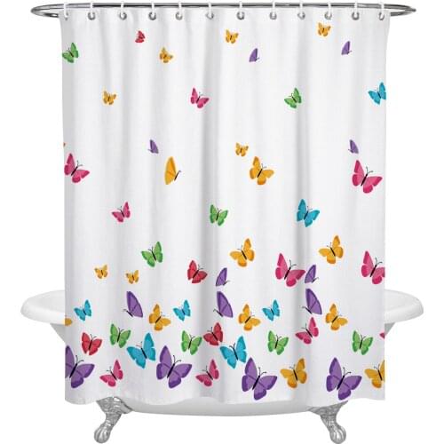 Waterproof Shower Curtains Colorful Butterfly White Shower Curtain Frabic Polyester Bathroom decor Curtain