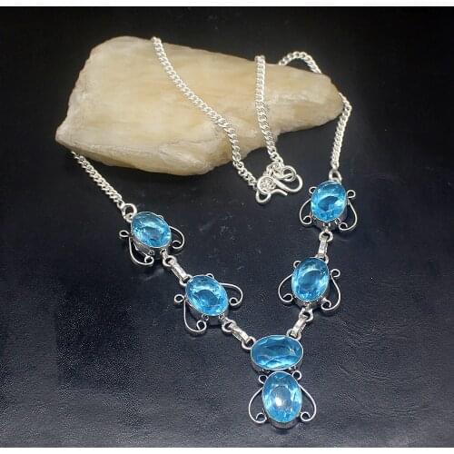 Gemstonefactory Jewelry Big Promotion 925 Silver Gushing Shiny Blue Topaz Ladies Women Chain Necklace 43cm 20213521