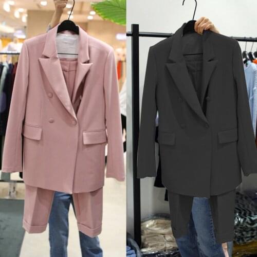 Woman suits lady suit office suit female spring fashion temperament pink casual solid color business professional two-piece suit