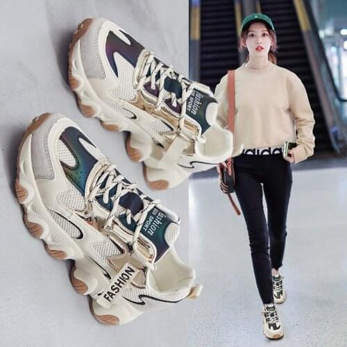 Women Chunky mesh Sneakers Vulcanize Shoes Fashion Female outdoor Running Casual Shoes lady leather breathable sport white shoes