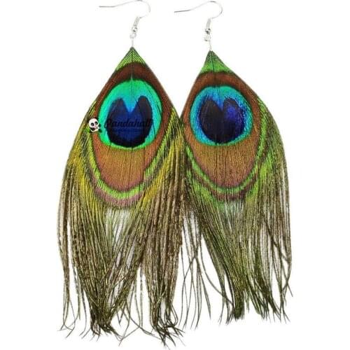 2019 Fashion Peacock Feather Dangle Boho Earrings for Women Jewelry Mardi Gras Thread Carnival Holiday Theme Christmas Decor