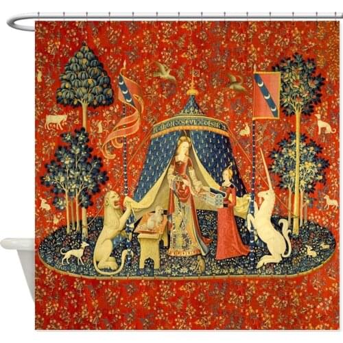 Lady And The Unicorn Medieval Tapestry Art Shower - Decorative Fabric Shower Curtain (69"x70")