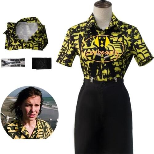 Stranger Things TV Eleven Cosplay Costume Girl Yellow Printed Collared Shirt Women 80s Retro Women Shirt Mardi Gras Clothes