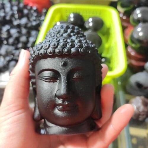 1pcs Natural Obsidian Buddha Head Tathagata Mascot Mineral Crafts Home Decoration