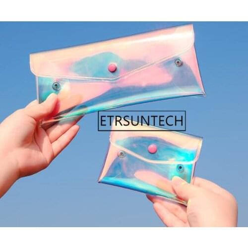 100pcs Transparent Coin Purse Women Wallet Laser PVC Card Pencil Cosmetic Money Clutch Bag Case Storage Bag