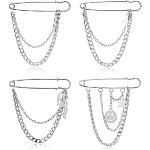 2020 New Kpop Statement Retro Punk Big Pins Cross Brooches Unisex Couple Chain Hip Hop Suit Accessory For Women Men Decoration