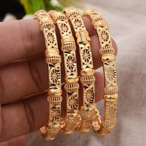 24K 4Pcs/lot 24K Dubai Israel Gold Color Bangles For women luxury bridal African wedding Bangles&Bracelets ornament wife gifts