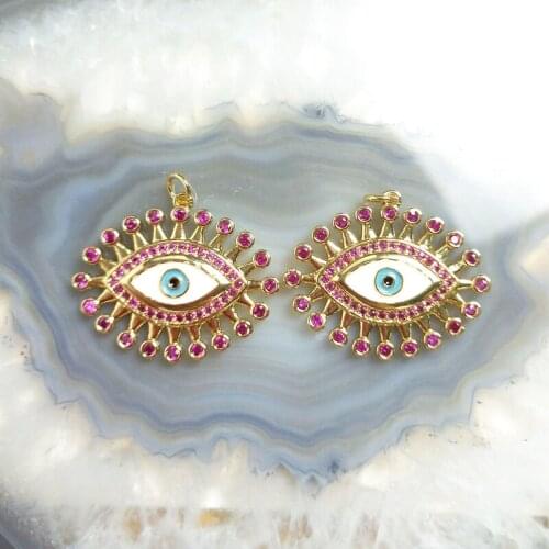 5pcs New Evil Eye Purple Zircon Pendant Gold Plated Turkish Charms For Men Women Vintage DIY Necklace Bracelet Making Handmade Y