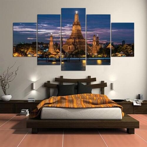 5 Pieces Wat Arun Temple of Dawn Landscape Modern Frameless Canvas Painting Abstract Wall Art Poster Pictures Home Decoration
