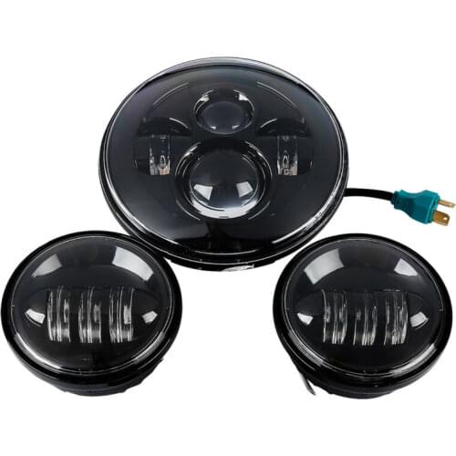 Motorcycle 7" LED Sealed Beam Projector DRL Headlight + 2× 4.5" Fog Light Lamps For Harley New