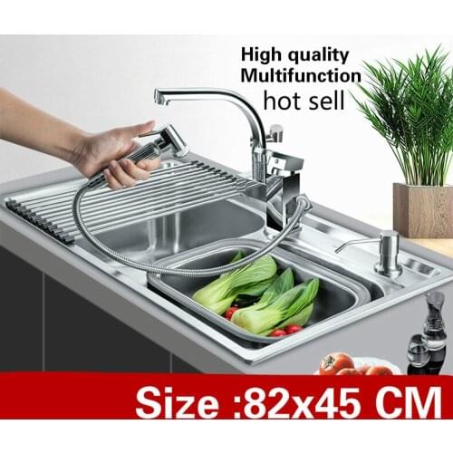 Free shipping Home multifunction vogue capacity wash vegetables kitchen double groove sink 304 stainless steel 820x450 MM