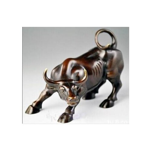 Big 8"inch Medium Bronze coffee Wall Street Bull Figure Statue