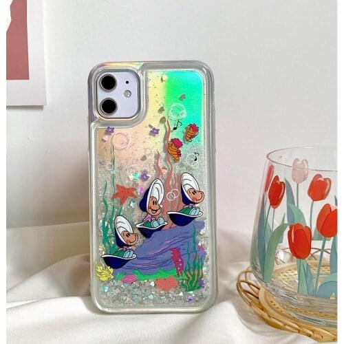 Flash powder liquid quicksand Senbei Oyster Phone Case For iPhone 11Promax 7 8 Plus XSMAX XR SE 2020 12 Pro TPU Love Heart Coque