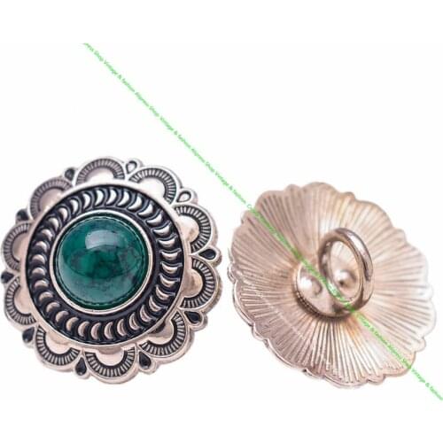 Zinc Alloy Turquoise Shank Sewing Concho Buttons Round Flowers Charms 10Pcs/lot 25Mm for Leathercraft Diy Making Accessories