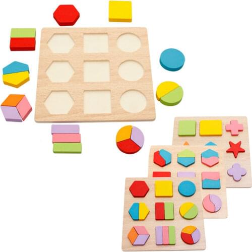 Wooden Geometric Shapes Montessori Puzzle Sorting Math Bricks Preschool Learning Educational Game Baby Toddler Toys for Children