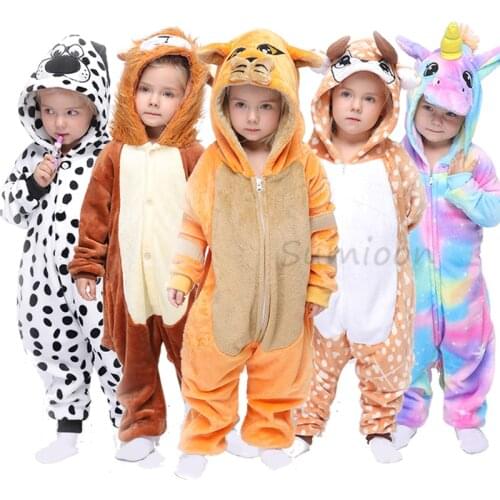 Kids Pajamas Girls Boys Sleepwear Baby Jumpsuit Night Clothes Animal Cartoon Lion Flannel Unicorn Childrens Pyjamas For 6 8 10T