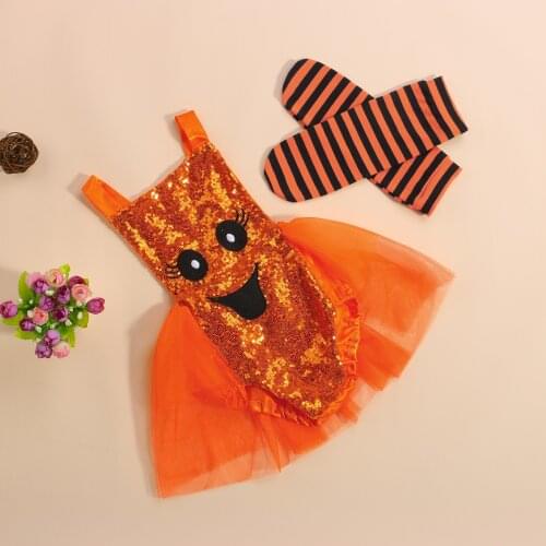 Baby Suit Set, Halloween Cartoon Patterns Square Neck Sleeveless Romper+ Striped Leg Warmer for Summer, 0-24 Months