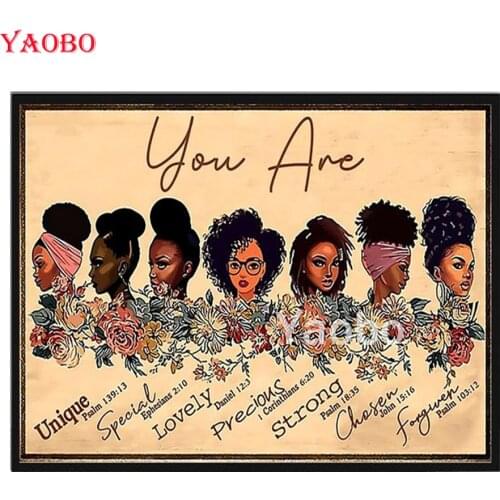 DIY Inspirational art afro black girl full square diamond painting mosaic diamond rhinestone embroidery cross stitch home decor