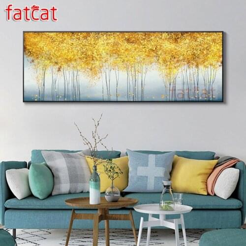 FATCAT large 5D Diy Daimond Painting Golden Money Trees 3D Diamond Painting Round Rhinestone Embroidery landscape decor AE1172