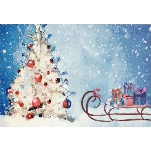 Christmas Tree Sled Backdrop Winter Snow Scene Newborns Wedding Photography Xmas Family Holiday Party Decoration Photo Booth