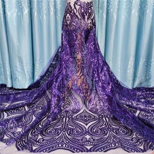 French Lace Fabric purple sequins African Lace Fabric 2020 High Quality Lace Embroidered Fabric for Nigerian Wedding Dresses