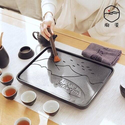 Round Ceramic Tea Tray Eco Friendly Drainage Japanese Style Dry Bubble Tea Tray Tea Ceremony Plateau De Service Teaware DF50CP
