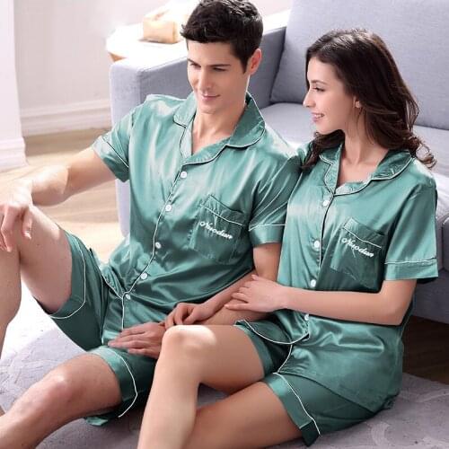 Summer Short-sleeve Lovers Sleepwear Womens Or Mans Autumn Sexy Silk Thin Shorts Size M-XXXL Lounge Set