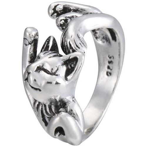Cute Cartoon Pet Cat Geometric Silver Color Ring Exquisite Creative Ladies Wedding Ring Accessories Fashion Girl Jewelry Gift