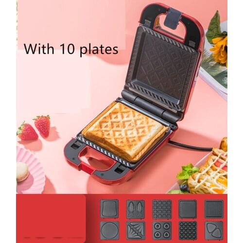 220V Multifunctional Electric Sandwich Breakfast Maker Waffle Bread Baking Machine Household Electric Toaster With 10 Plates