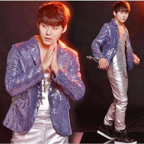 Fashion punk singer slim blazers men jackets stage suits mens sequin coat dance clothes star style dress jacket +pan ts+vest