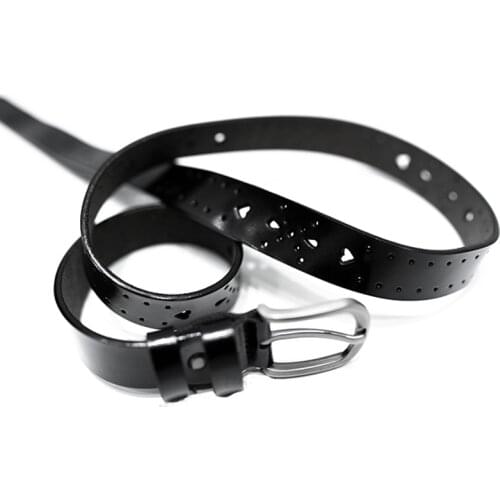 Mens casual narrow version of vintage leather belt black hollowed-out bovine leather needle buckle leather belt