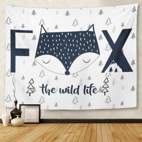 Orange Cute Fox and Pattern Boy Winter Tapestry Wall Hanging for Living Room Bedroom Dorm 60x80 Inches